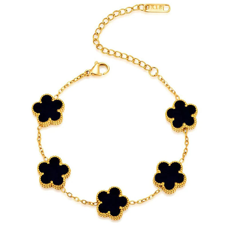 14K Gold Plated Stainless Steel Necklace Woman Five Leaf Petals Double Sided Necklaces for Women Pendant Flower Clover Jewelry  necklace