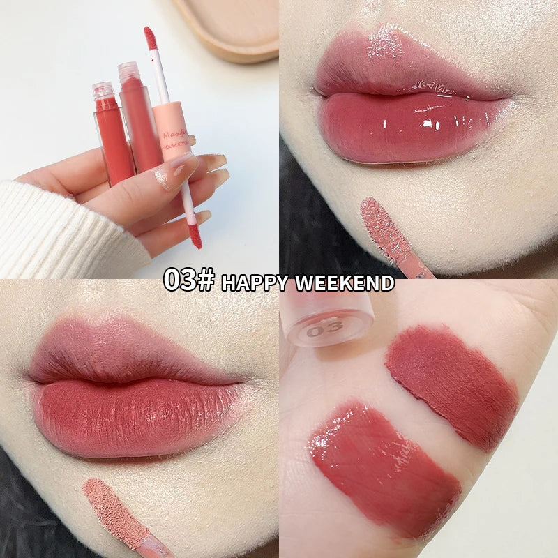 Double-headed Lip Glaze Durable Waterproof Non-fading Mirror Velvet Matte Lip Glaze For Women's Cosmetics  lips