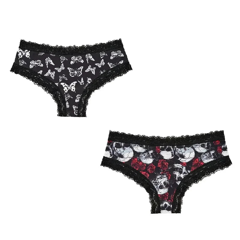 2Pc Set Lingerie Woman Sexy Underwear Lace Female Underwear Ghost Bat Butterfly Gothic Style Breathable Panties For Women undergarments