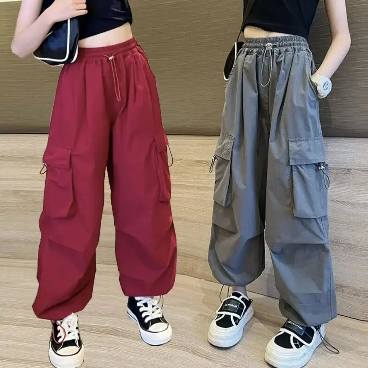 Trendy Cargo Pants For Boys Girls 6-12 Years Old Spring Autumn New Style Jazzy Street Dance Bell Bottoms Kids Pants bottoms girls