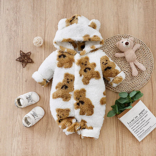 Baby Clothes Cartoon Cute Teddy Bear Plush Comfortable And Soft 0-18 Boys And Girls Autumn And Winter Long Sleeved Baby Jumpsuit infants boys