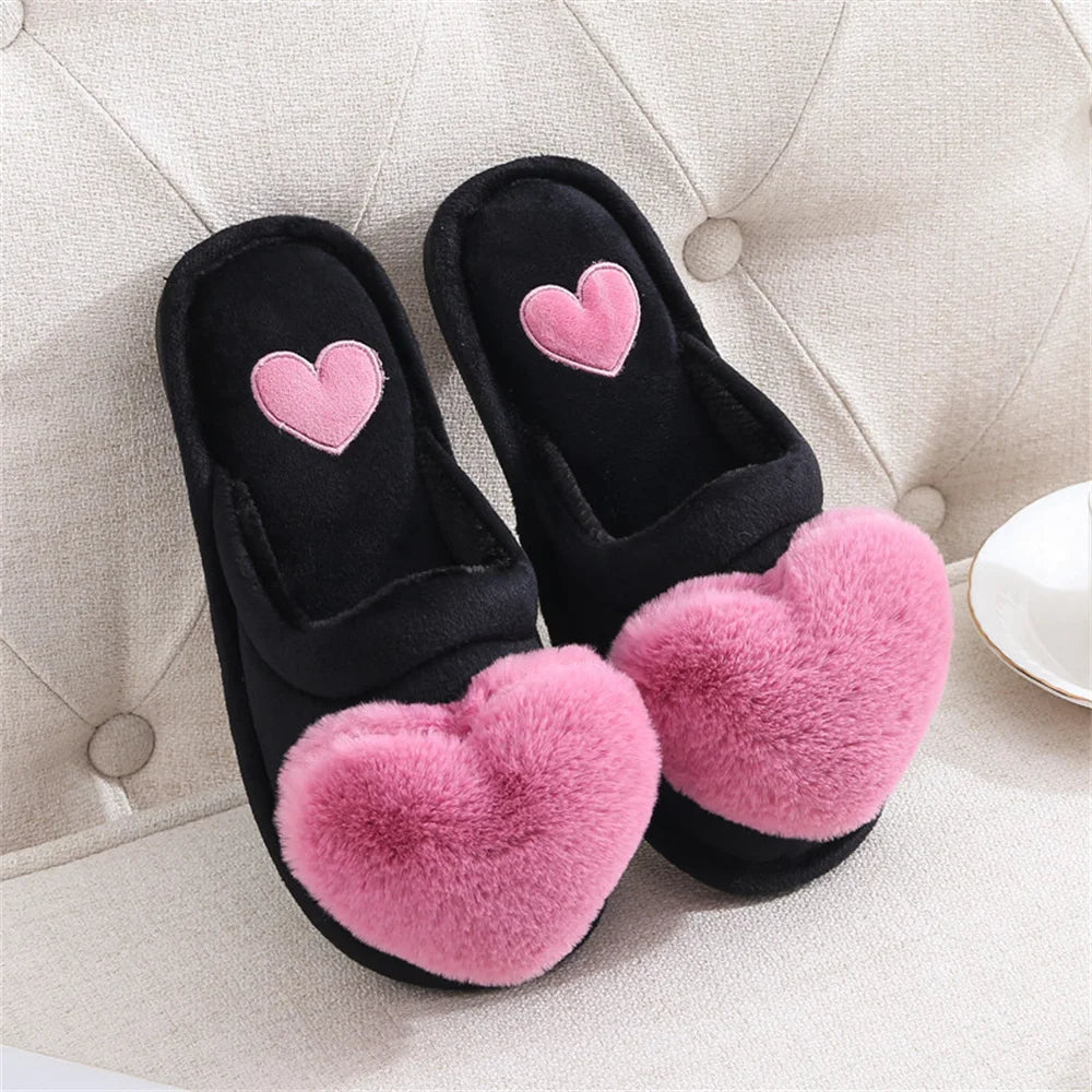 Women Indoor Warm Home Slippers Bedroom Cute Heart Pattern Non-slip Soft Comfort Plush House Slippers Shoes Autumn Winter slipper