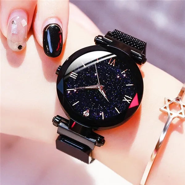 Womens Fashion Starry Sky Watches Magnet Buckle Mesh Belt Diamond Quartz Watch Women Dress Clock watch