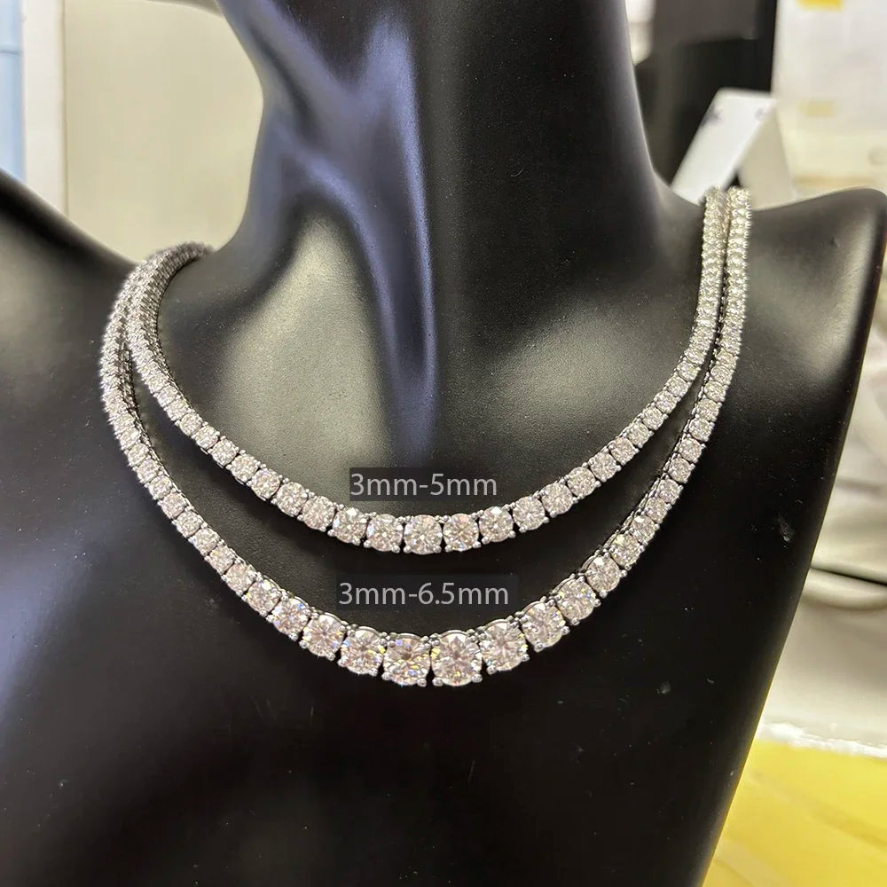 Full Moissanite Tennis Necklace with Certificate 3-5mm Size Gradient Diamond Necklaces for Women 925 Sterling Silver Neck Chain  necklace