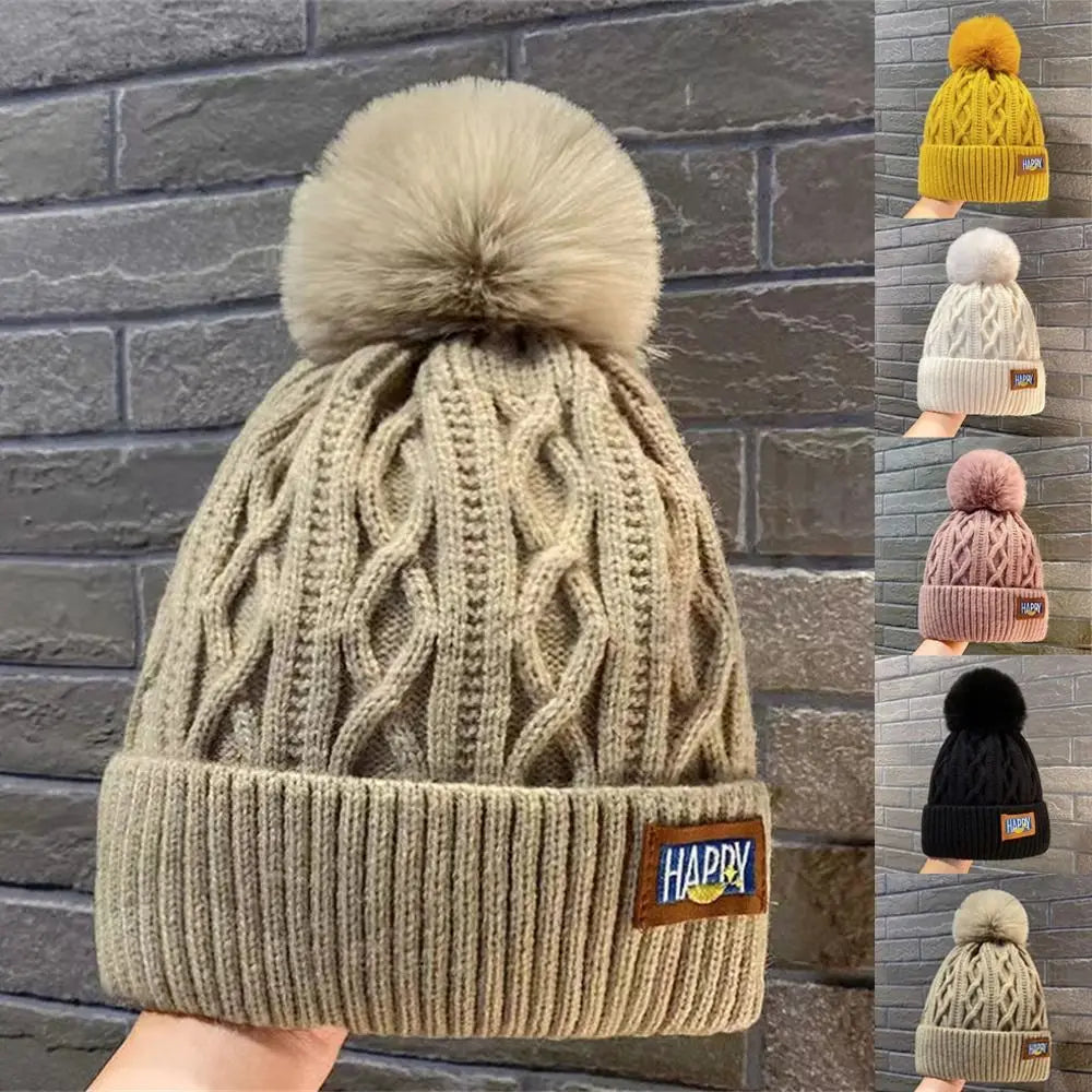 Fashion Women Pompoms Hat Hairball Hat Thickened Winter Warm Hat Stylish Beanie Hats Casual Outdoor Knitted Caps