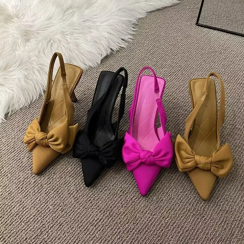 New Butterfly Knot Women Slingbacks Heels Shoes Sexy Dress Thin Heel Pointed Toe Ladies High Heel shoes