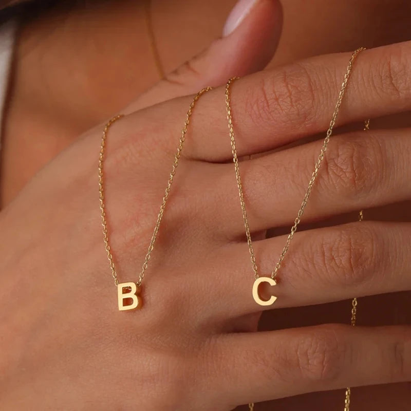 stainless steel Initial Necklace Gold  Color Cut Letters Single Name Choker Necklace For Women Pendant Jewelry Gift dropshipping  necklace