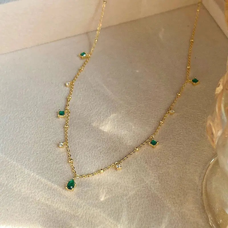 925 Sterling Silver Green Zirconia Drop Necklace Charm Quality Sparkling Choker Party Gift Women's Fashion Jewelry  necklace