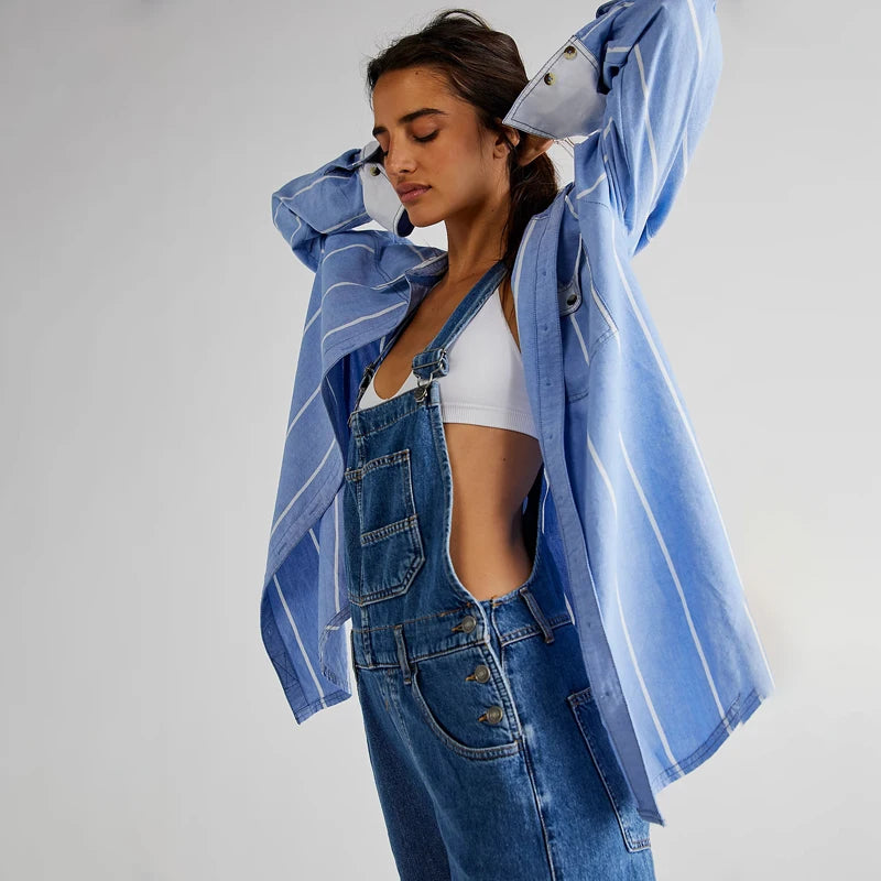 Washed Denim Overalls For Women, Internet Celebrity Style, Age-reducing, Loose Wide-leg Floor-length Trousers, jumpsuit