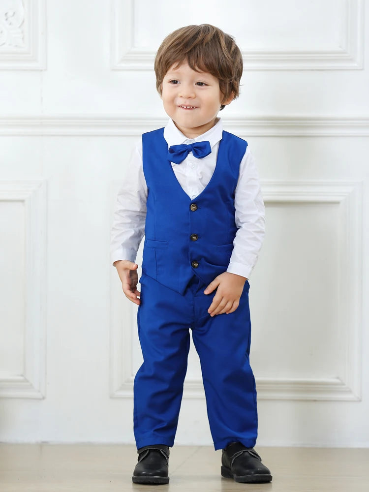 Gentleman Outfits Birthday Costume for Boy Children Spring Autumn Boutique Clothing Set Solid Vest Suit Kids Cotton Formal Wears boys dress