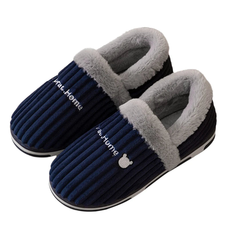 Comwarm New Women Slippers Winter Warm Plush Fur Antiskid Cloud Slippers Outdoor Breathable Thick Flat Sole Soft Home Slipper