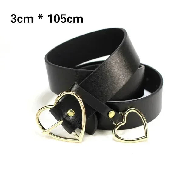 Fashion Women PU Leather Belt Heart Female Cute Black Harajuku Belt Ladies Pants Party Dress Heart Belts For Jeans belt