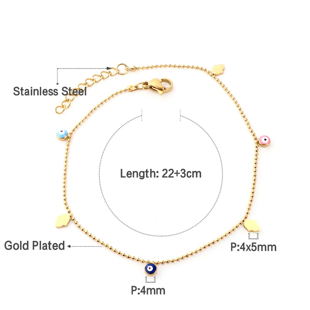 Stainless Steel Gold Color Enamel Round Evil Eye Leg Chain Summer Jewelry Gift For Women Girlfriend anklet