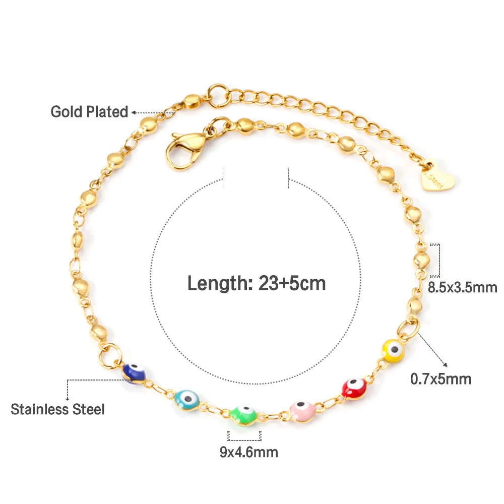 Stainless Steel Gold Color Enamel Round Evil Eye Leg Chain Summer Jewelry Gift For Women Girlfriend anklet