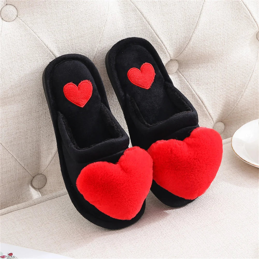 Women Indoor Warm Home Slippers Bedroom Cute Heart Pattern Non-slip Soft Comfort Plush House Slippers Shoes Autumn Winter slipper