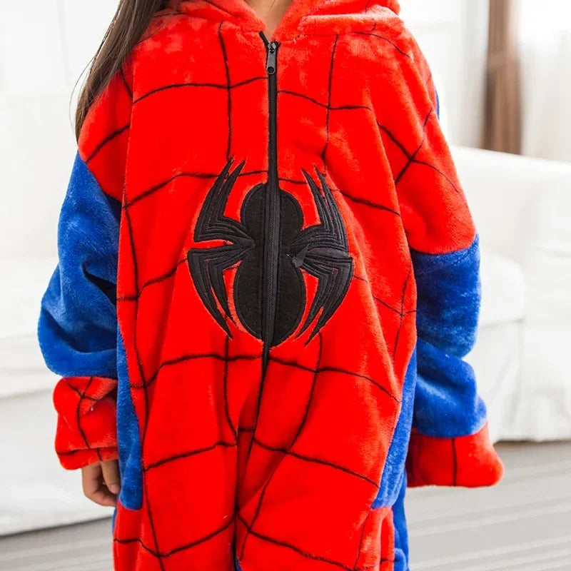 Boy Girl Children Spider Red Pajamas Set Flannel Kids Animal Cartoon Cosplay Hooded Pijama infantil Kigurumi Sleepwear