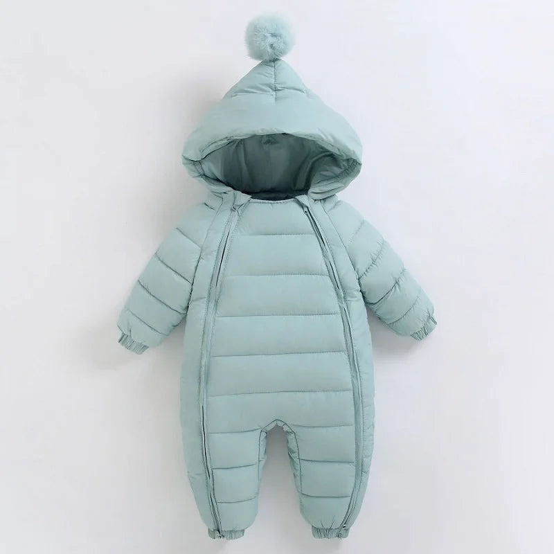 Baby jumpsuit winter new plush and thick hooded down climbing suit for babies to go out and hug clothes, newborn cotton jacket infants boys