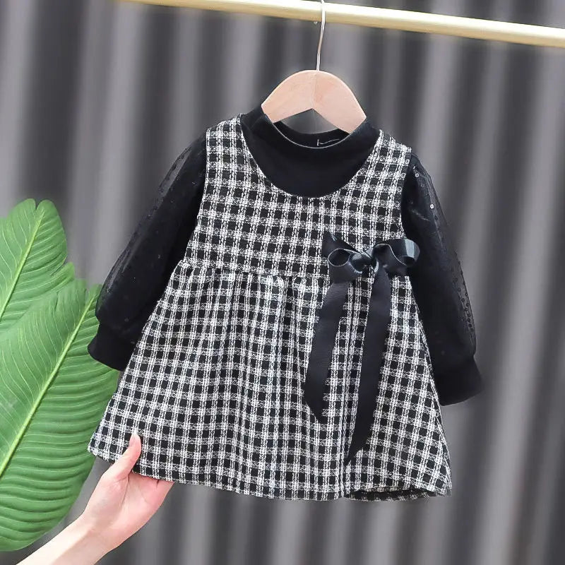 New Girls' Two-piece One-piece Dress for Girls, Little Fragrance, Western Style, Plaid Dress for Spring and Autumn girls dresses