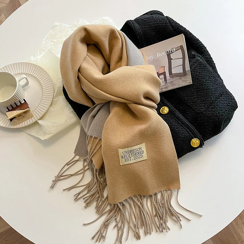 New Fashion Cashmere Scarf Warm Winter for Women Korean Style Knitted Solid Color Double Sided Wraps Neckerchief scarf and shawl