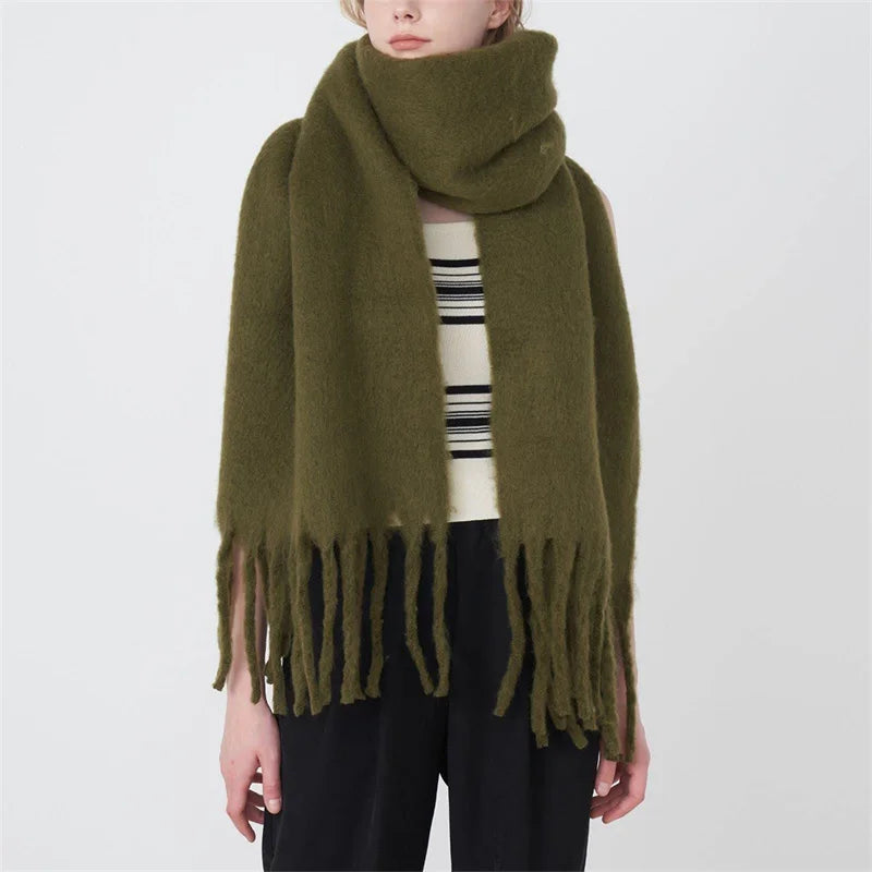 Winter Scarf Women Luxury Autumn Winter Cashmere Scarf Thickened Warm Shawl Classic Tassels Fluffy Scarf Solid Color Soft Shawl scarf and shawl