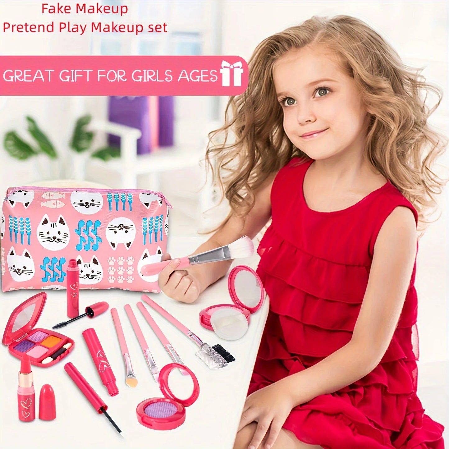 Girl Pretend Makeup for Toddlers Kids Play Makeup for Little Girls with Unicorn Purse Bag Toddler Makeup Kit Fake Make Up Toys kids makeup