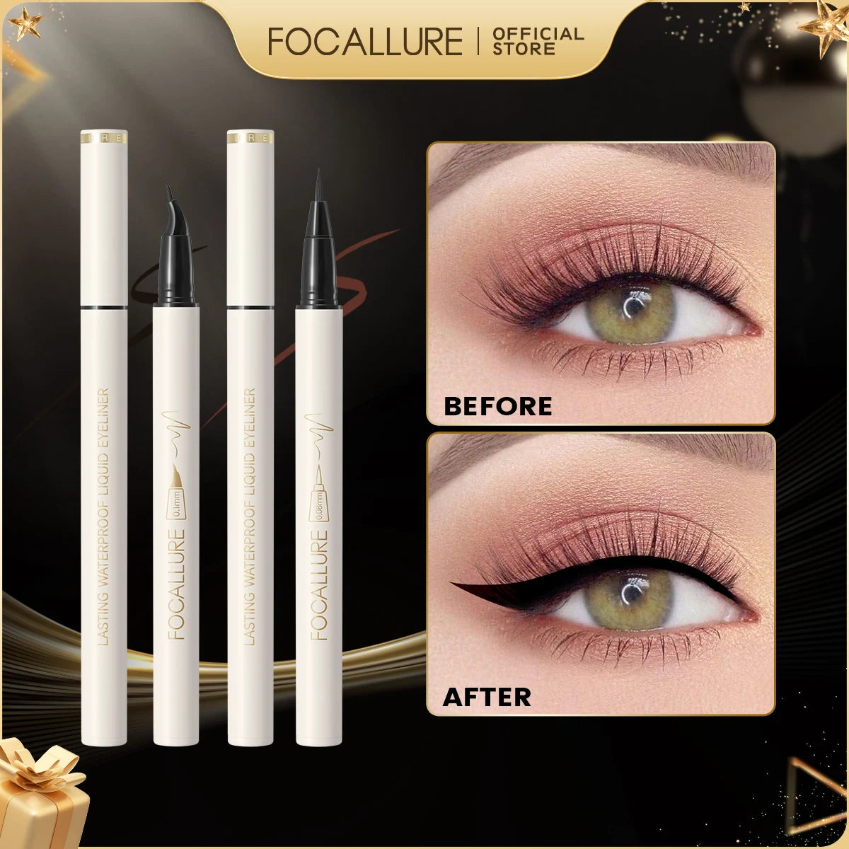 FOCALLURE Black Liquid Eyeliner Eye Make Up Super Waterproof Long Lasting Eye Liner Easy to Wear Eyes Makeup Cosmetics Tools eyes