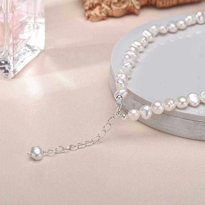 5-6mm Natural Baroque Freshwater Pearl Necklace Fashion Jewelry for Gift,925 Sterling Silver Choker Necklace for Women Girls  necklace