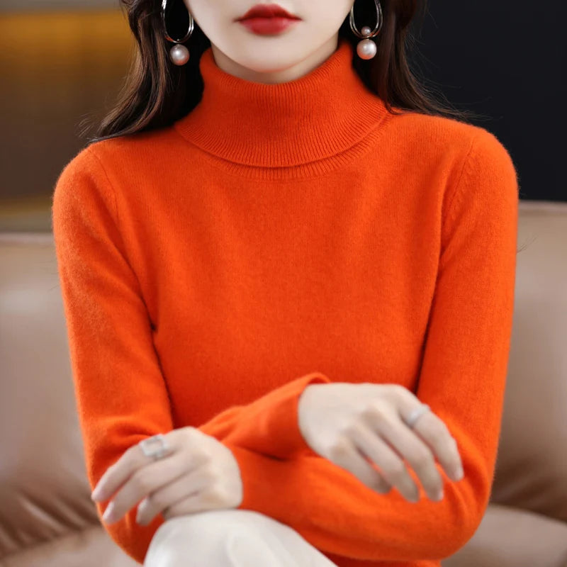 100% Merino Wool Cashmere Sweater Women Knitted Sweater Turtleneck Long Sleeve Pullovers Autumn Winter Clothing Warm Jumper Tops sweater