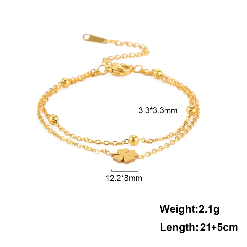 Foot Chain of Women Men Silver Color Four-leaf Clover Stainless Steel Anklet Simple Beads Fashion Jewelry Accessories New anklet