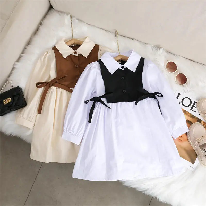 Spring Autumn Girls Dress Korean Fashion Dress for Girls Long Sleeve Casual Princess Bow Dress Children Vestidos Dress Clothing girls dresses