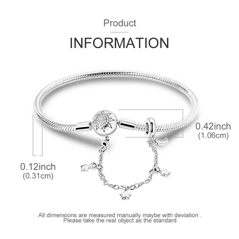 925 Sterling Silver Heart Stars and Moon Basic Chain Bracelet fit Original Charm Beads Women Design Jewelry bracelete