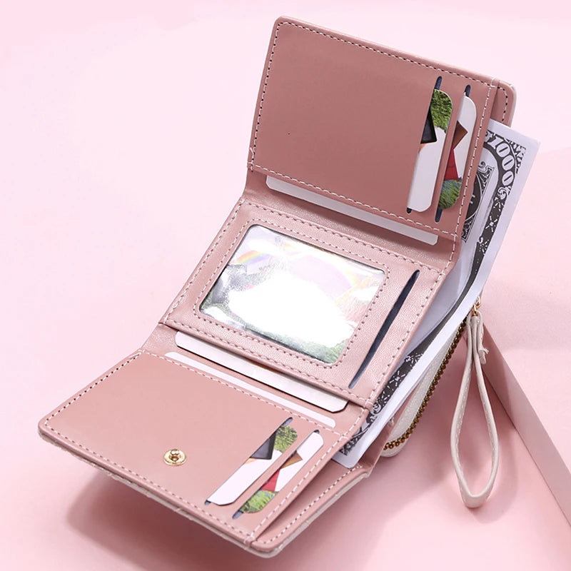 Women's Wallet Tri Fold Card Bag PU Multi Objects Pocket Short Fashion Embroidered Love Pattern Korean Minimalist New bags