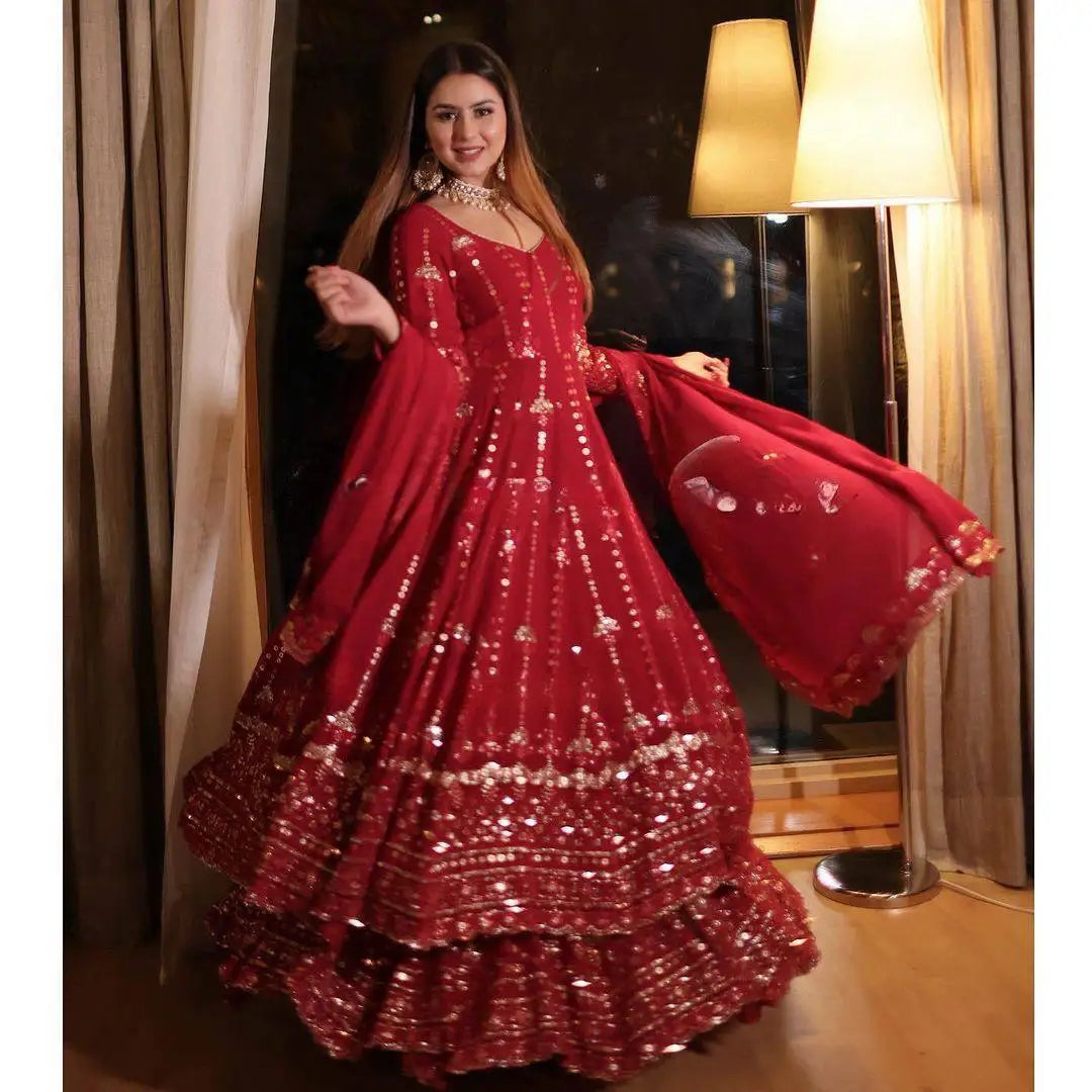 Women Lehenga Kurta with Dupatta Set Hot Red Kurta Kurti Sets party lehnga