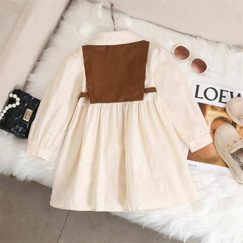 Spring Autumn Girls Dress Korean Fashion Dress for Girls Long Sleeve Casual Princess Bow Dress Children Vestidos Dress Clothing girls dresses