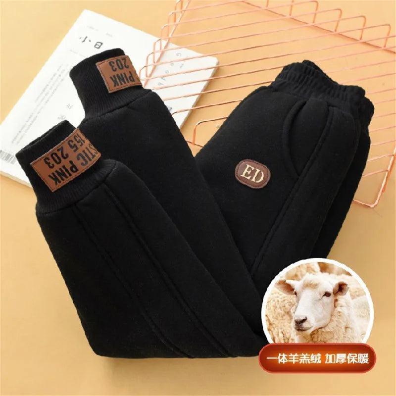 Children Thick Cotton Pants Winter Boys Girls Padded Plush Velvet Trousers Big Kids Lamb Wool Warm Snow Pants 4-14 Years  bottom boys