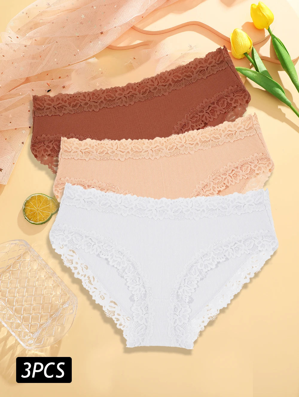 3PCS/Set Sexy Lace Cotton Panties for Women Flroal Lace Seamless Briefs Low Rise Lingerie Female Breathable Soft Underwear S-XL undergarments