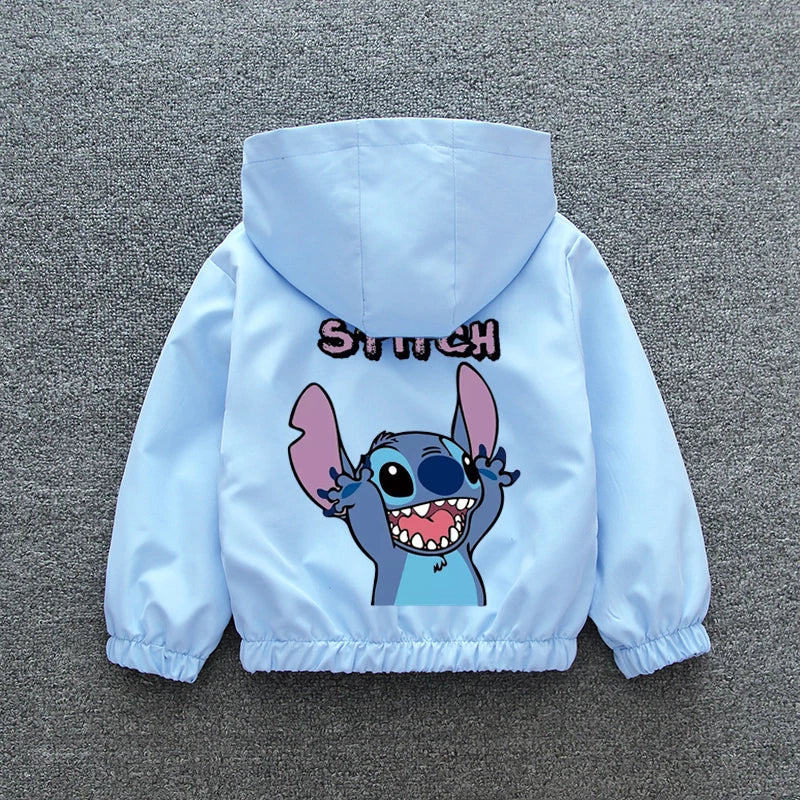 Lilo and Stitch Children Girls Hooded Jacket Coat 2024 Autumn Baby Boy Cartoon Zipper Long Sleeve Casual Clothing Kids Outerwear  girls jackets and coats