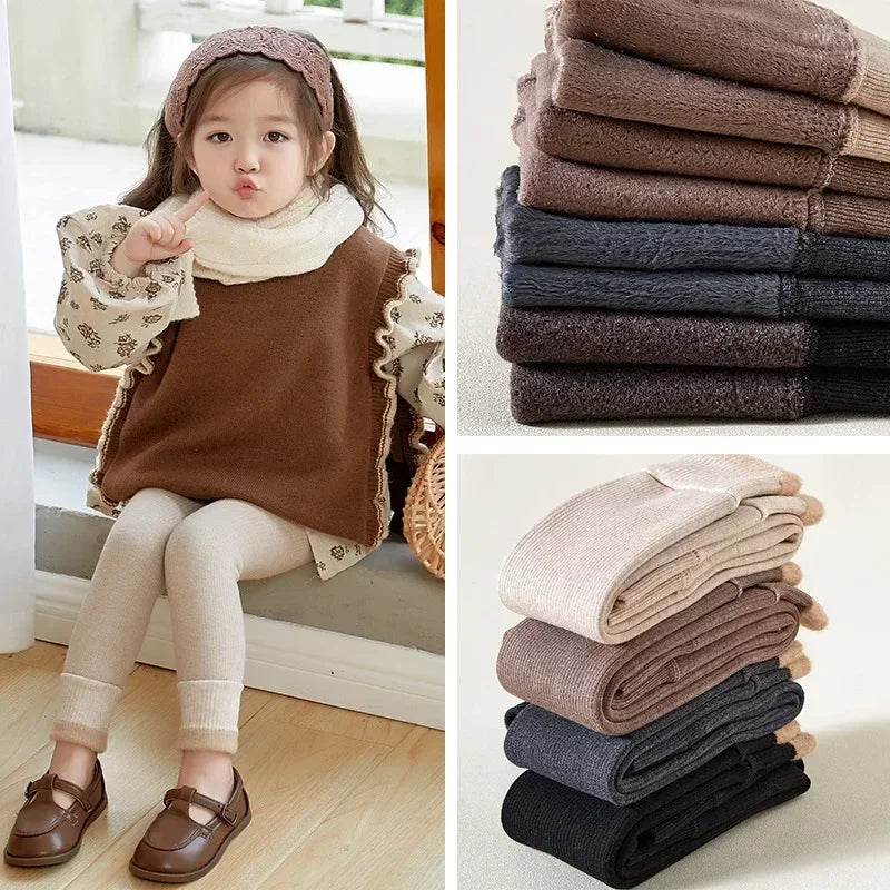 Autumn Winter Baby Girls Pant Baby Cotton Warm Leggings Children's Velvet Pants Solid Trousers Kids Clothes Korean Style bottoms girls