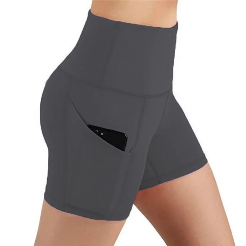 Women gym shorts High Waist Lifting Push Up Tight Yoga Cycling biker shorts Phone Pocket Jogging Running Fitness Short sports