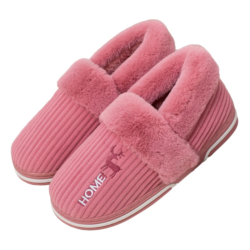 Comwarm New Women Slippers Winter Warm Plush Fur Antiskid Cloud Slippers Outdoor Breathable Thick Flat Sole Soft Home Slipper