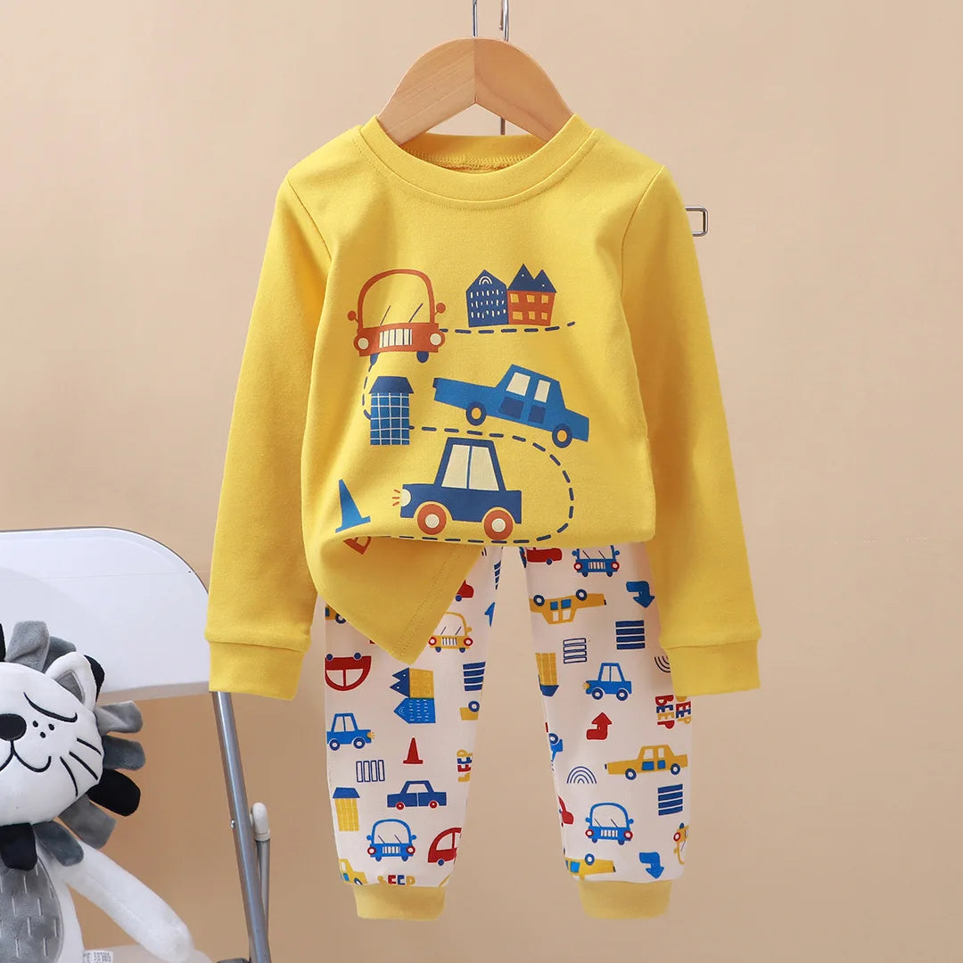 New Kids Boys Girls Pajama Sets Cartoon Print Long Sleeve Cute T-Shirt Tops with Pants Toddler Baby Autumn Sleeping Clothes night wear boys