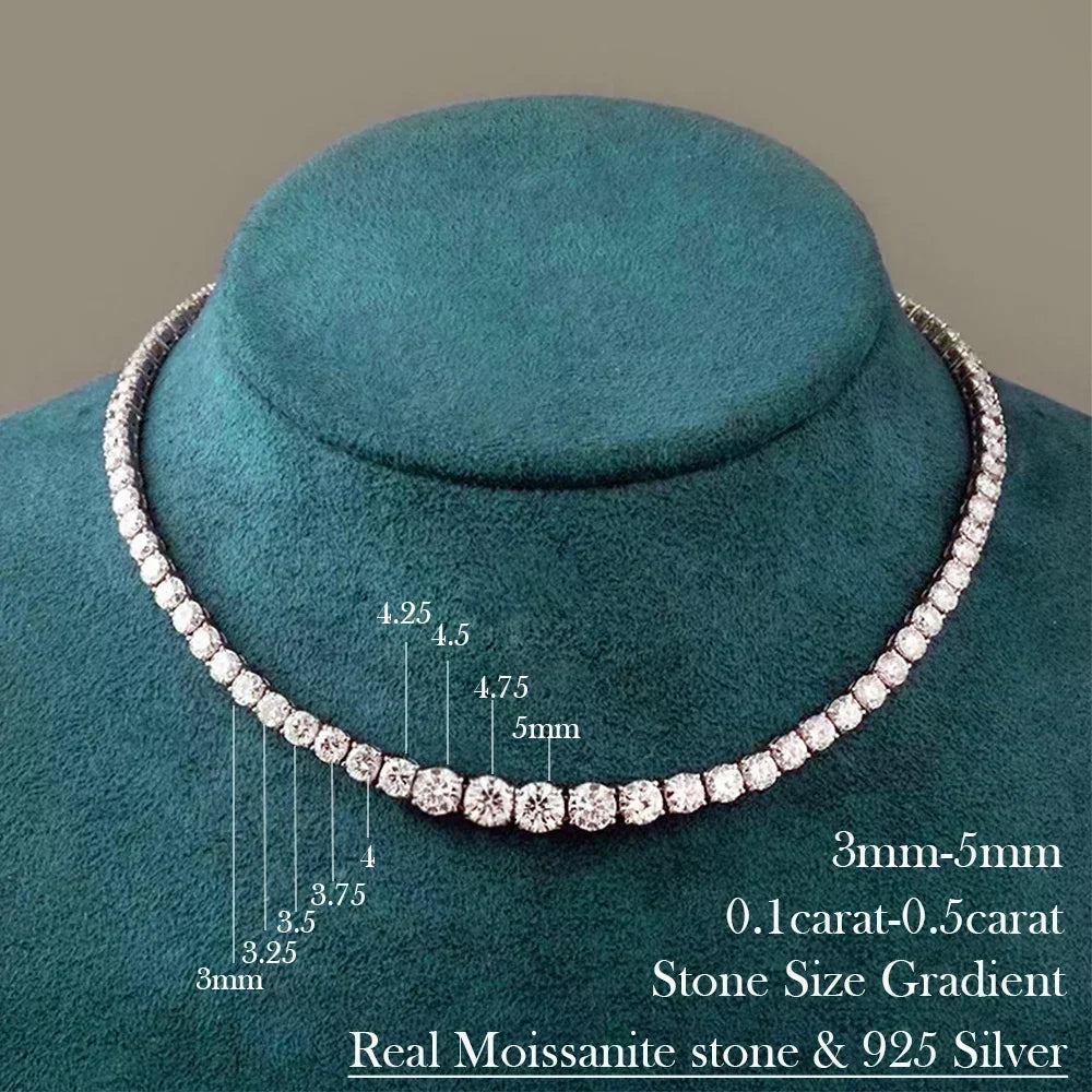 Full Moissanite Tennis Necklace with Certificate 3-5mm Size Gradient Diamond Necklaces for Women 925 Sterling Silver Neck Chain  necklace