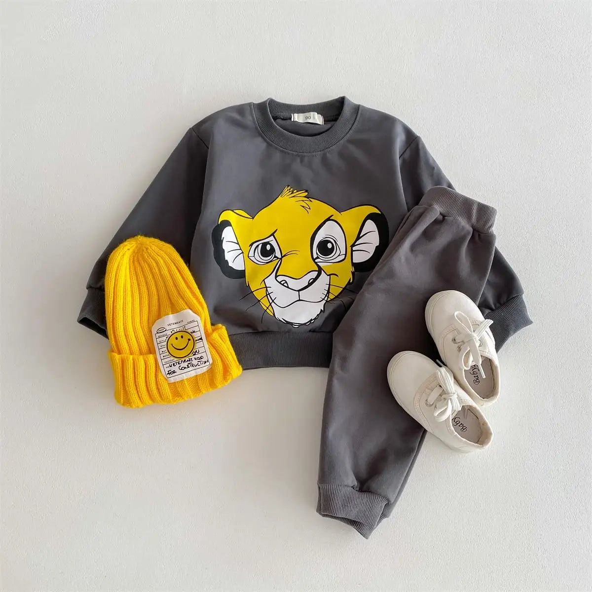 Cartoon printed Simba sportswear Disney loose and fashionable children's long sleeved pants for boys and girls set boys dress