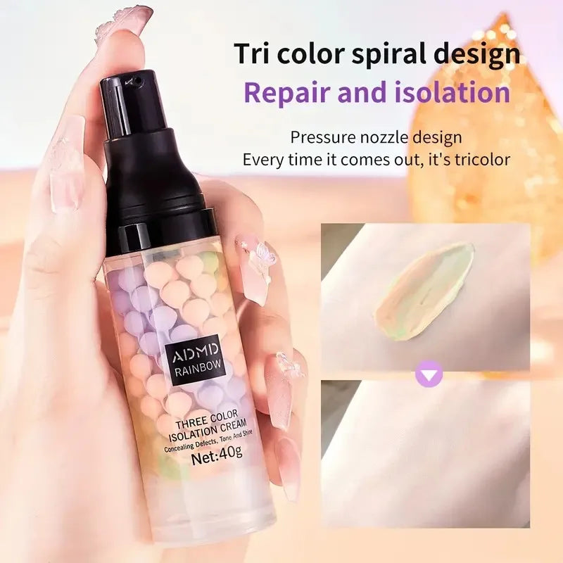 40g Face Makeup Primer Tri-color Cream Brighten Contour Color Isolation Waterproof Makeup Foundation Natural Makeup Base Cream face