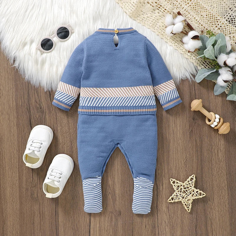 Baby Rompers Blue Long Sleeve Knit Newborn Boys Jumpsuits Playsuits Autumn Winter Infant Unisex Outfits One Pieces Kids Costumes infants boys