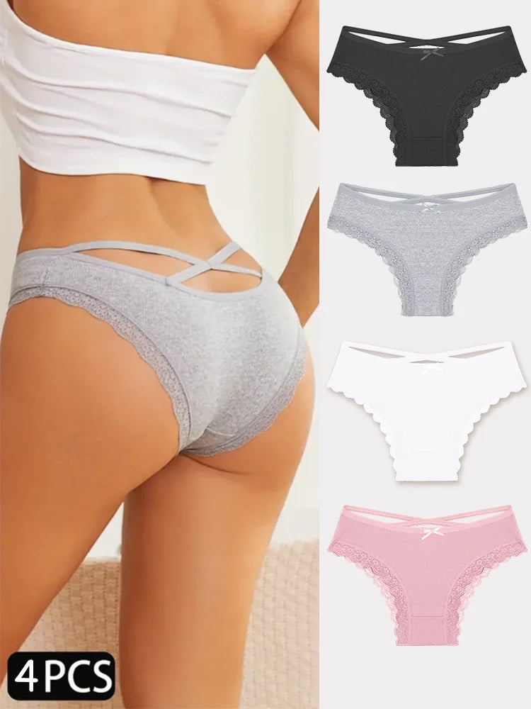 4PCS Women's Cotton Briefs Sexy Female Underpants Elasticity Comfortable Underwear Panties Lingerie S-XL  Solid Color Intimate undergarments