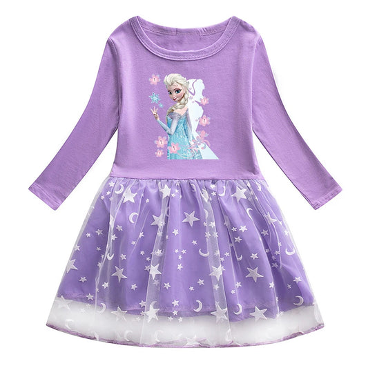 Children's Clothing Long Sleeve Clothes Autumn Baby Girls Kids Party Dresses Vestidos Toddler Frozen Princess Elsa Mesh Dress girls dresses