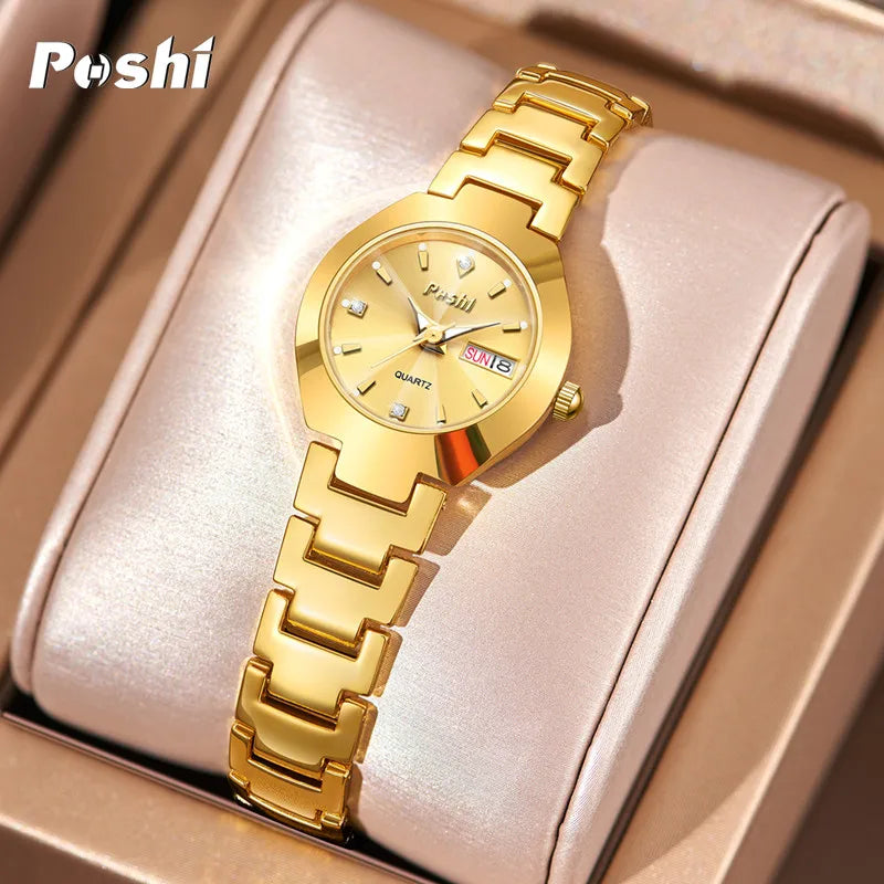 Women Watch Stainless Steel Simple Waterproof Luminous with Date Week Quartz Watches Elegant Bracelet for Gift watch