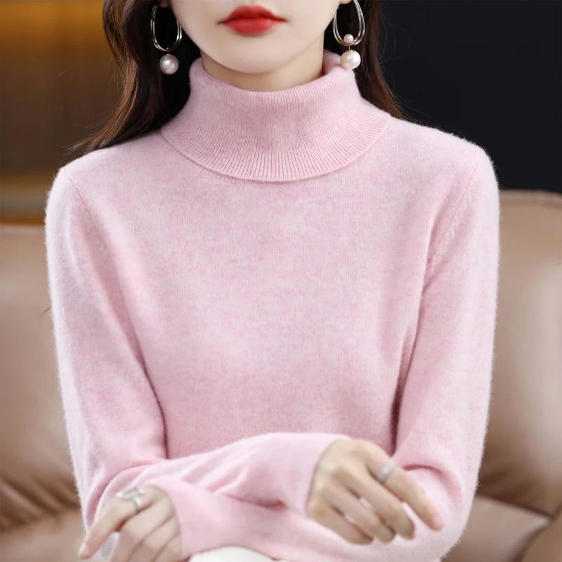 100% Merino Wool Cashmere Sweater Women Knitted Sweater Turtleneck Long Sleeve Pullovers Autumn Winter Clothing Warm Jumper Tops sweater