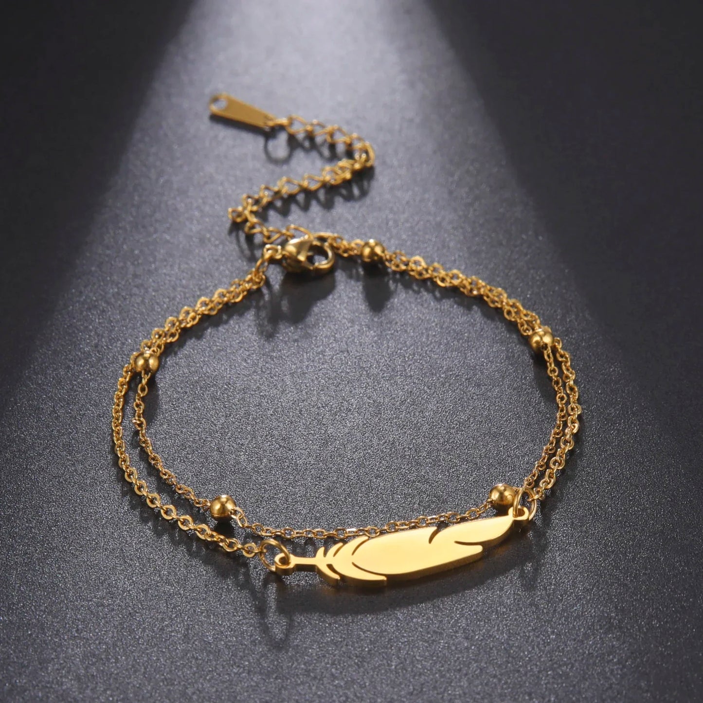 Simple Feather Stainless Steel Double Layer Bead Chain Ankle Anklets For Women Men Gold Silver Metal Anklet Daily Jewelry anklet